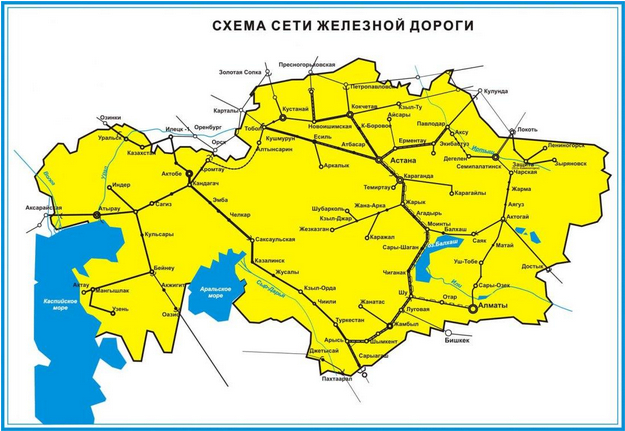Карта железной дороги Казахстана